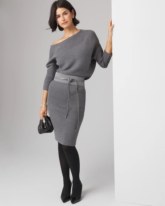 Off-Shoulder Ribbed Sweater Dress