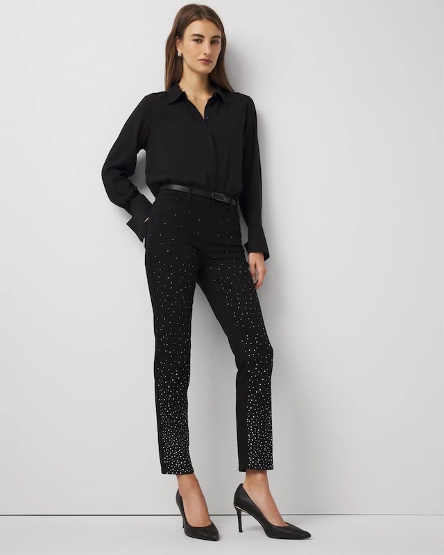 Embellished Mid Rise Slim Jean