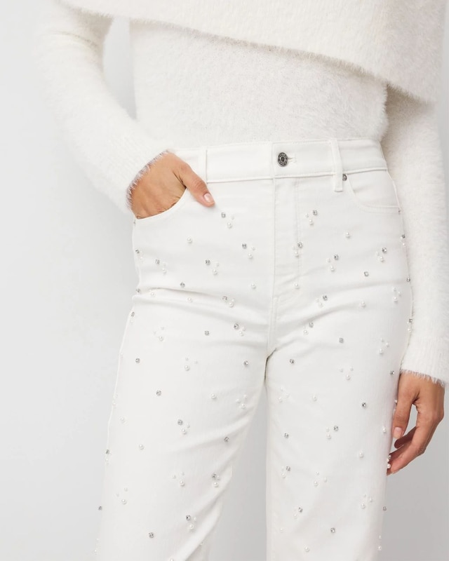 Rhinestone + Glass Pearl Extra High Rise Straight Jean