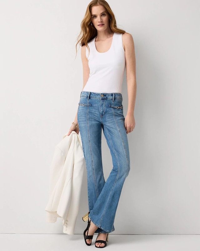 Pintuck Horsebit High Rise Flare Jean