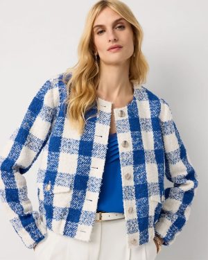 Petite Boucl�� Gingham Bomber Jacket