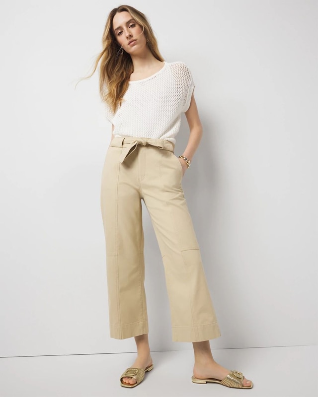 Petite Extra High-Rise Pret Belted Wide Leg Cropped Pant