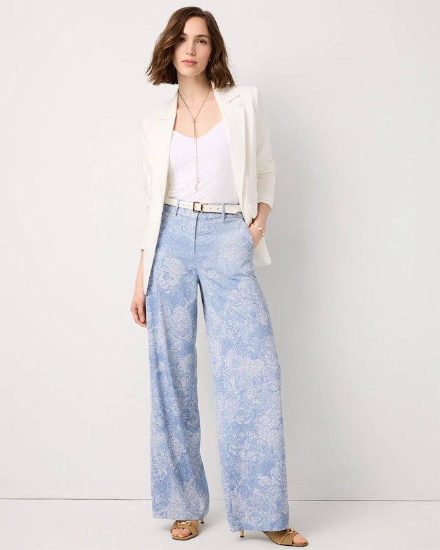 Petite Floral High-Rise Wide Leg Pant