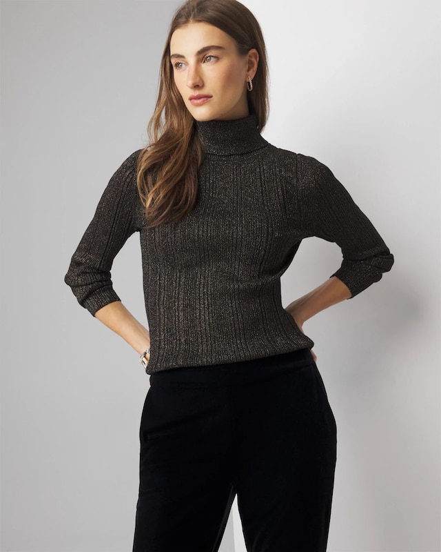 Ribbed Lurex Turtleneck Sweater