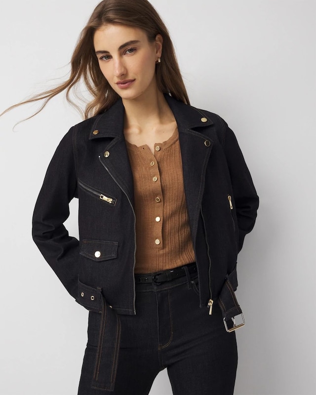 Petite Denim Moto Jacket