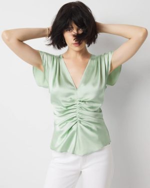 Ruched Front Flutter Sleeve Shell Top