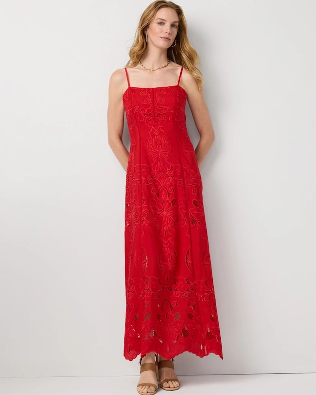 Eyelet Square Neck Maxi Dress