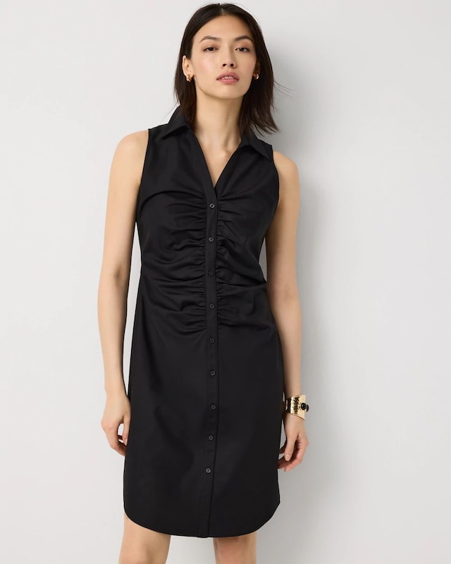 Ruched Poplin Shirt Dress
