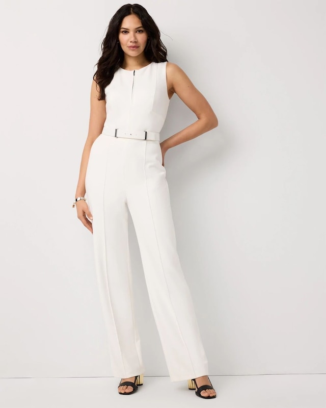 Knit Crepe Zip-Front Jumpsuit