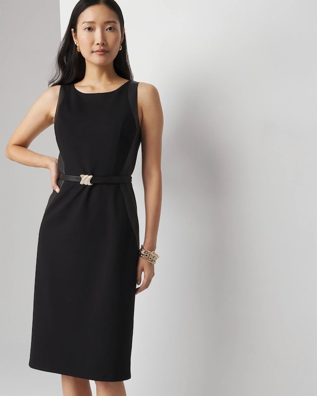 Petite Boatneck Sheath with Faux Leather Insets