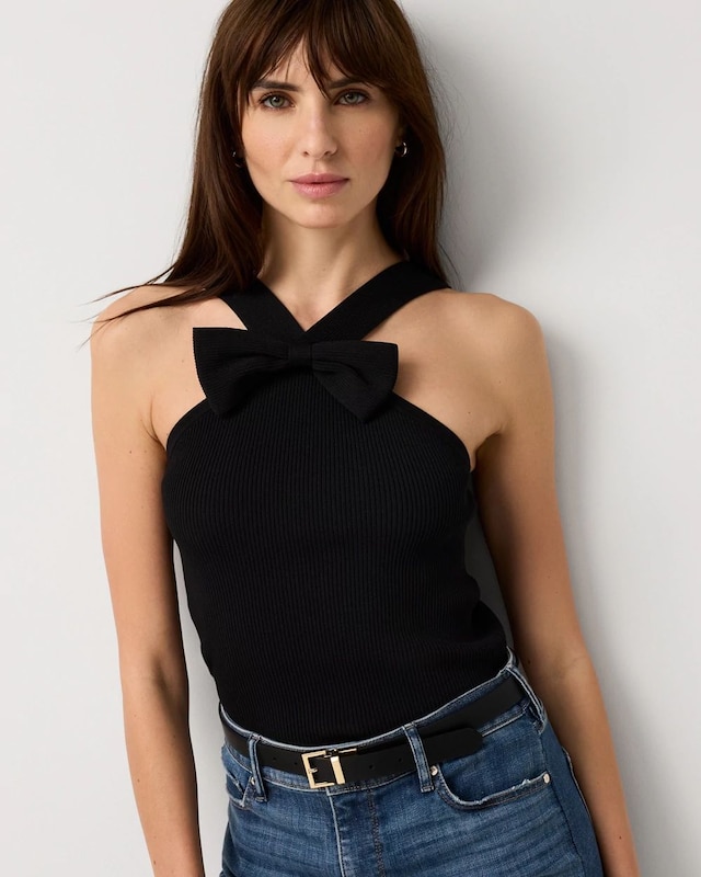 Bow Detail Knit Halter Top