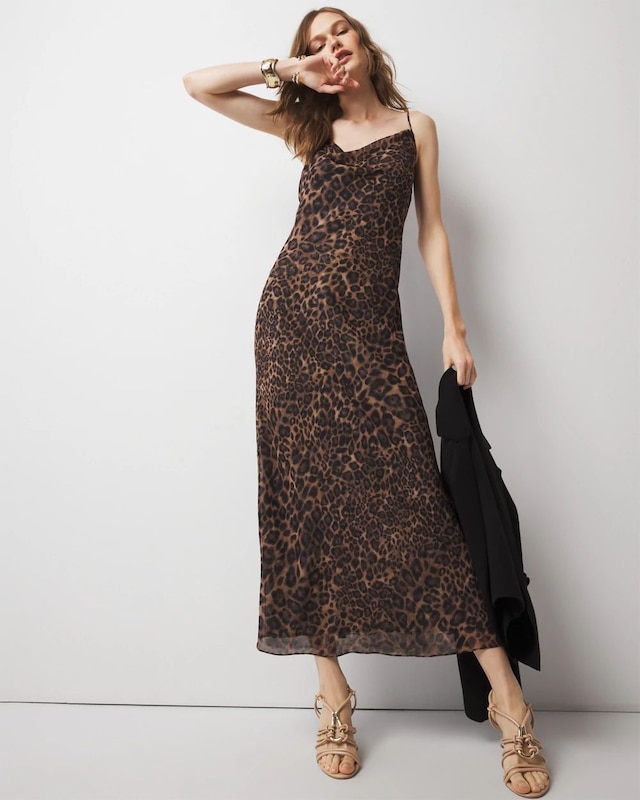 Petite Cowl Neck Leopard Slip Dress
