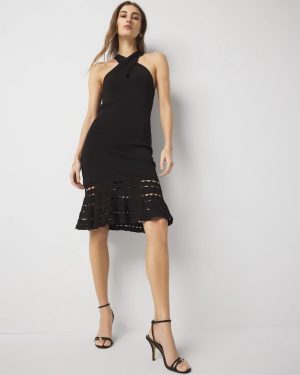 Petite Keyhole Halter Sweater Dress