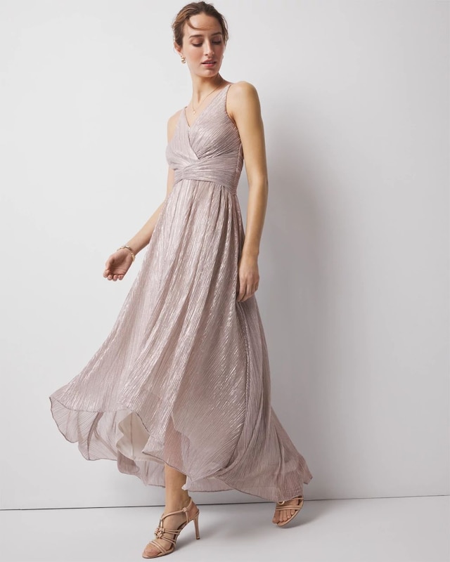 Twist-Front Pleated Midi Dress