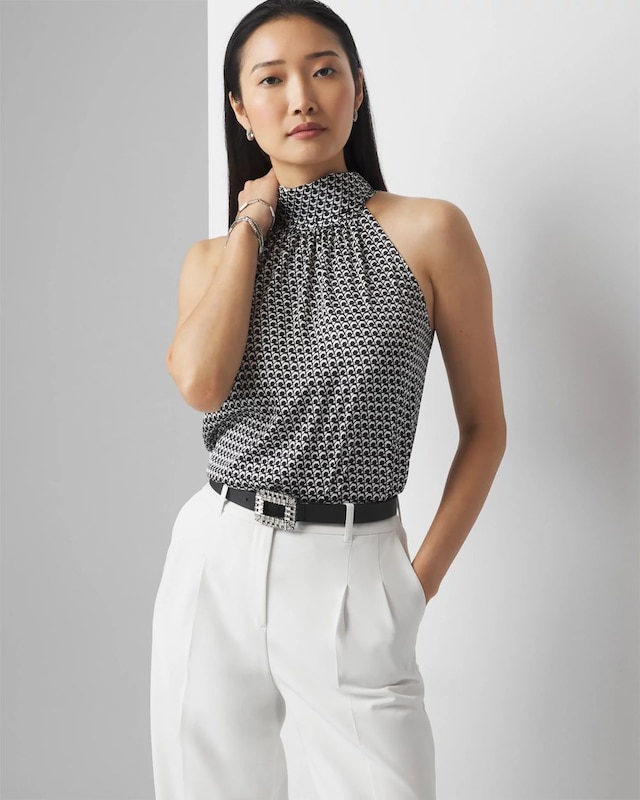 Geometric Print Mock Neck Shell