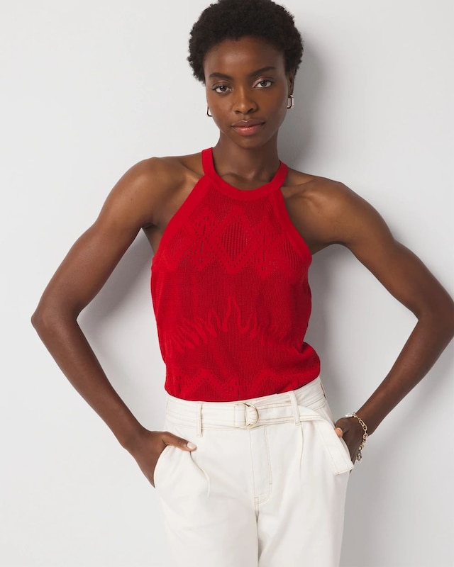 Pointelle Sweater Halter Top