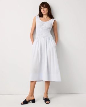 Petite Ruched Poplin Midi Dress