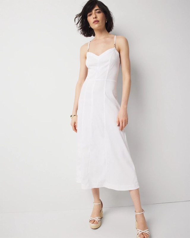 Petite Bead Detail Denim Midi Dress