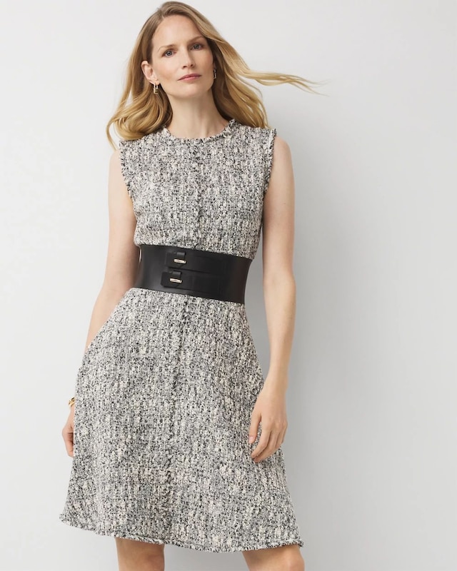 Petite Belted Tweed Dress