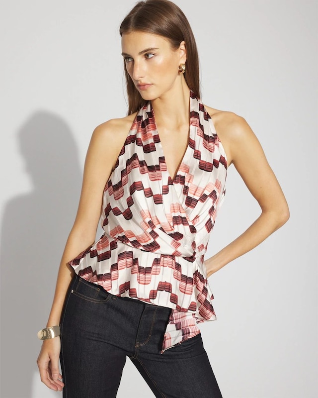 Petite Satin Surplice Halter Top