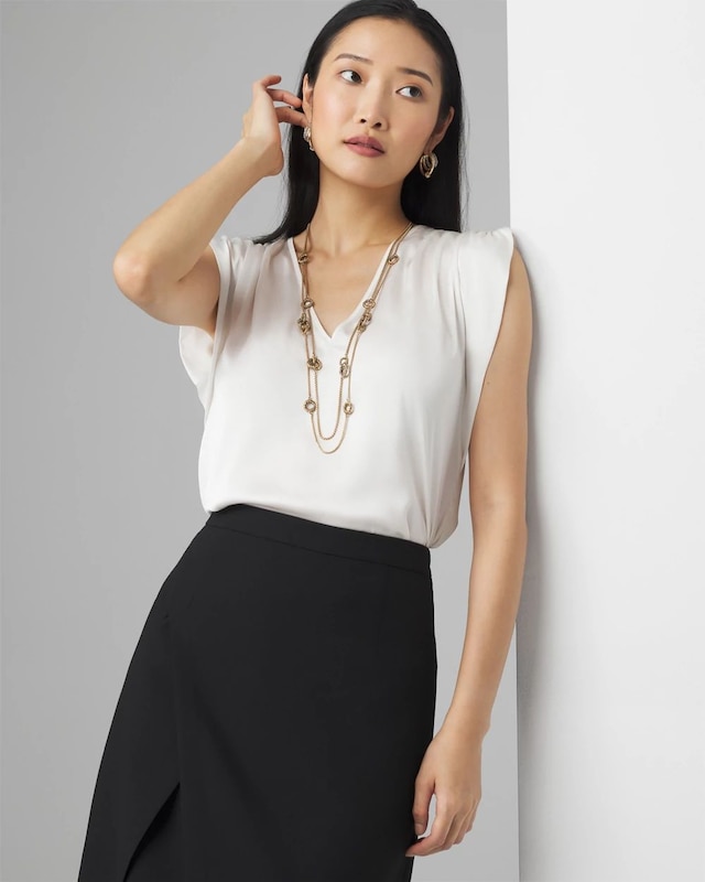 V-neck Ruched Shoulder Shell Top