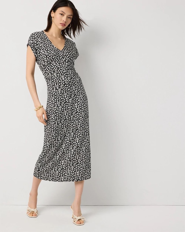 Gathered Waist Short Sleeve Midi Dress