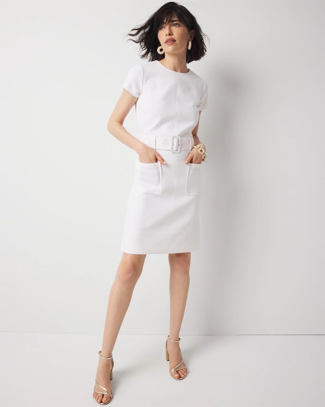 Belted Ponte Shirt Dress