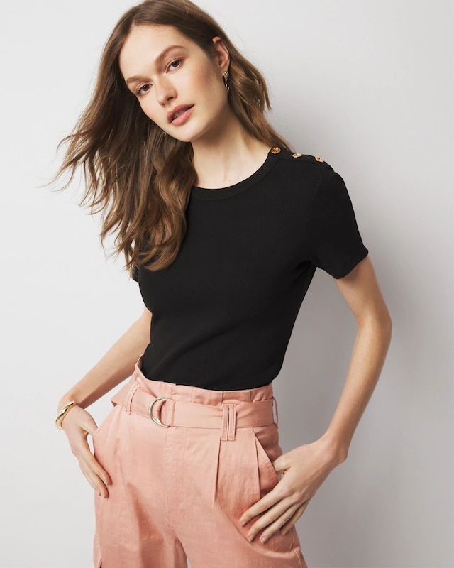 WHBM FORME? Ribbed Stretch Button Shoulder Tee