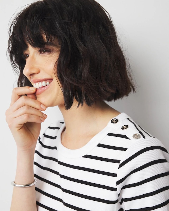 WHBM FORME? Ribbed Stretch Button Shoulder Tee