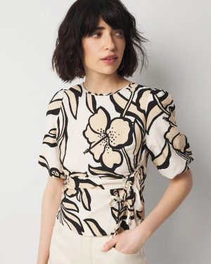 Puff-Sleeve Drawstring Blouse