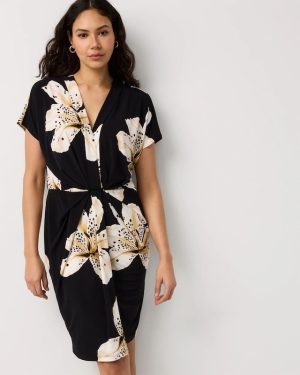 Petite Matte-Jersey Pleated Dress
