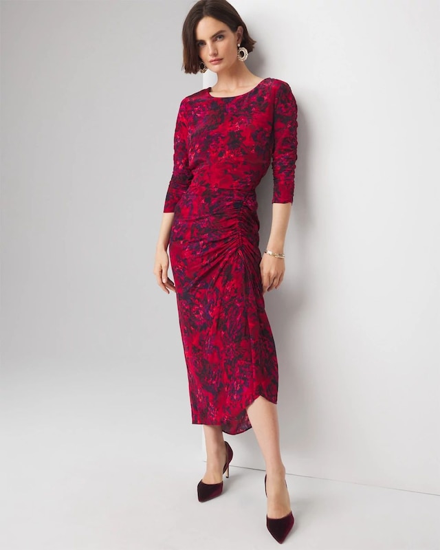 Petite Ruched Midi Dress