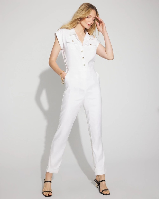 Petite Linen-Blend Short-Sleeve Utility Jumpsuit