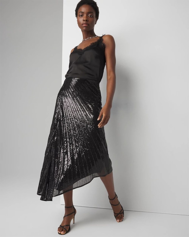 Petite Sequin Pleated Asymmetrical Skirt