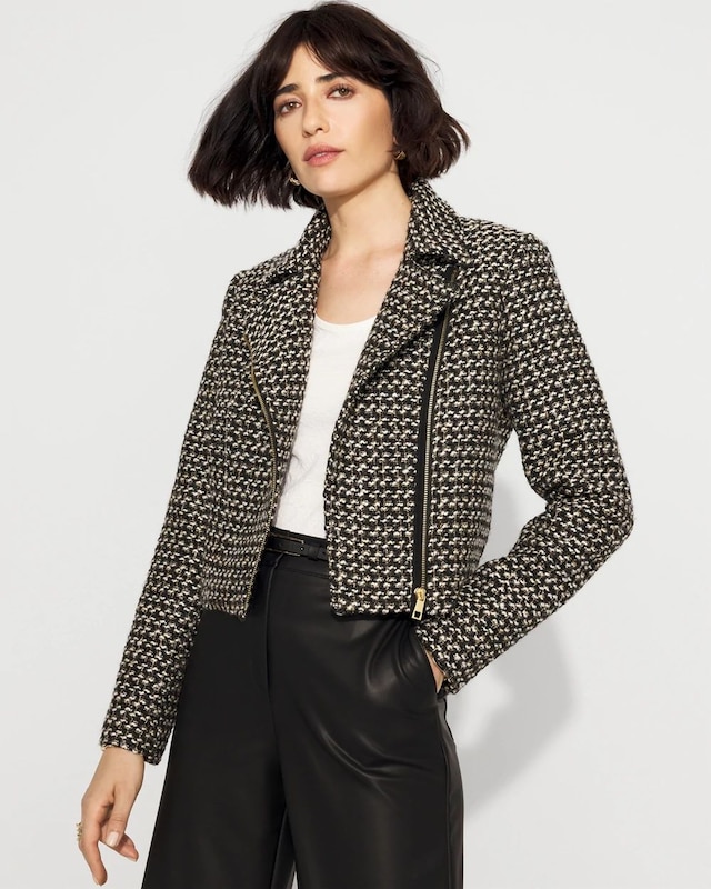Petite Metallic Tweed Moto Jacket