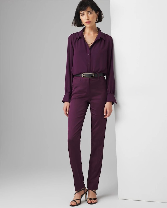 Petite High Rise Satin Straight Pant