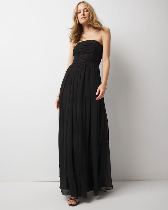 Petite Strapless Chiffon Maxi Dress