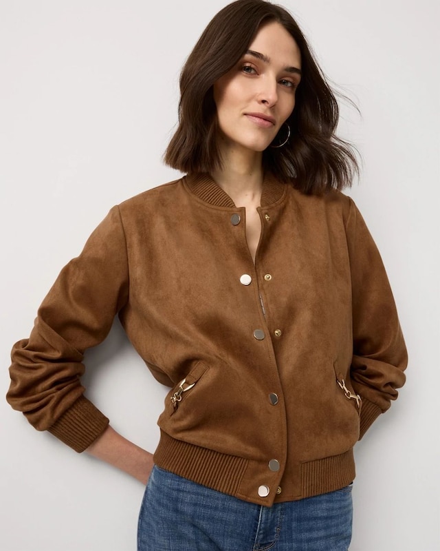 Petite Faux Suede Bomber Jacket