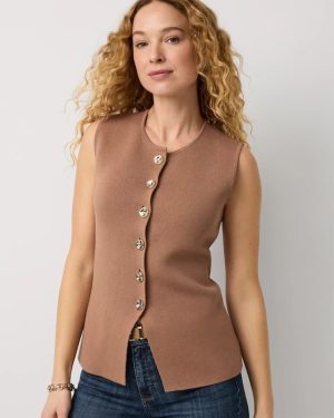 Petite Button Front Longline Sweater Vest