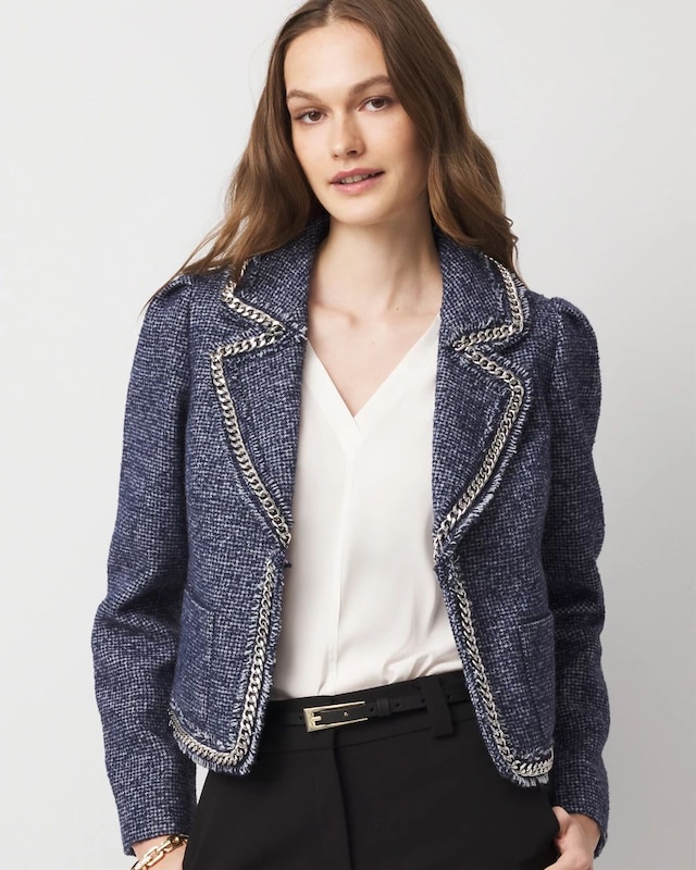 Petite Chain Trim Tweed Jacket