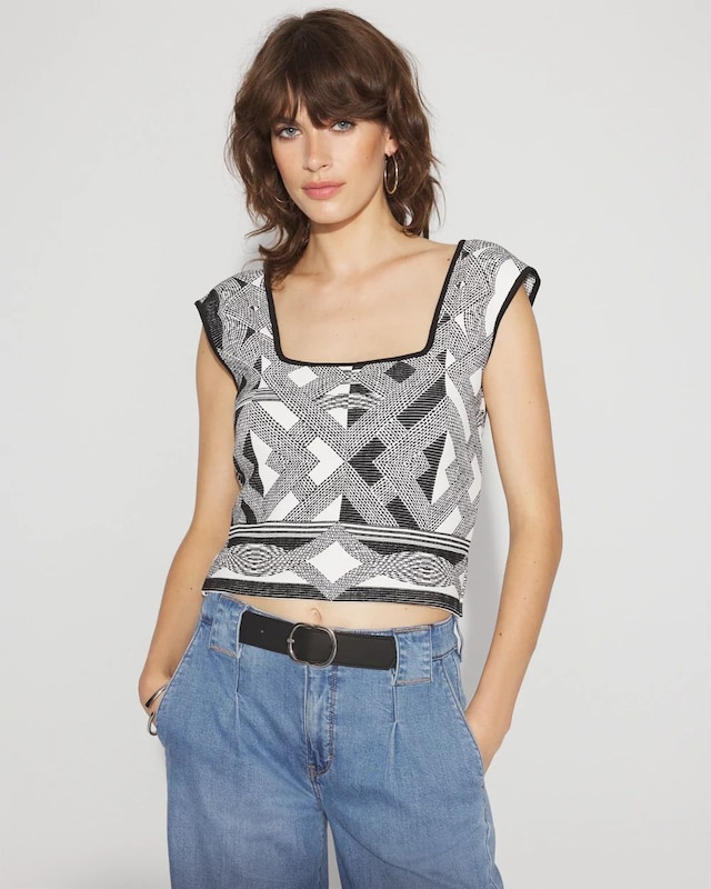 WHBM FORME? Sculpt Stretch Geometric Jacquard Sweater Tank