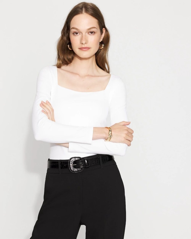 WHBM FORME? All Ways Stretch Square Neck Long-Sleeve Tee