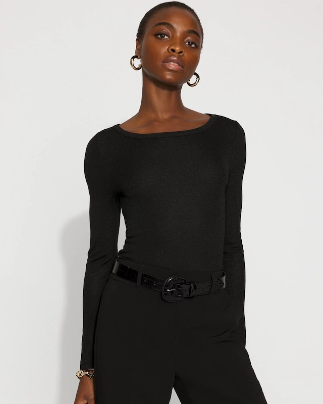 WHBM FORME? Ribbed Stretch Metallic Long-Sleeve Tee