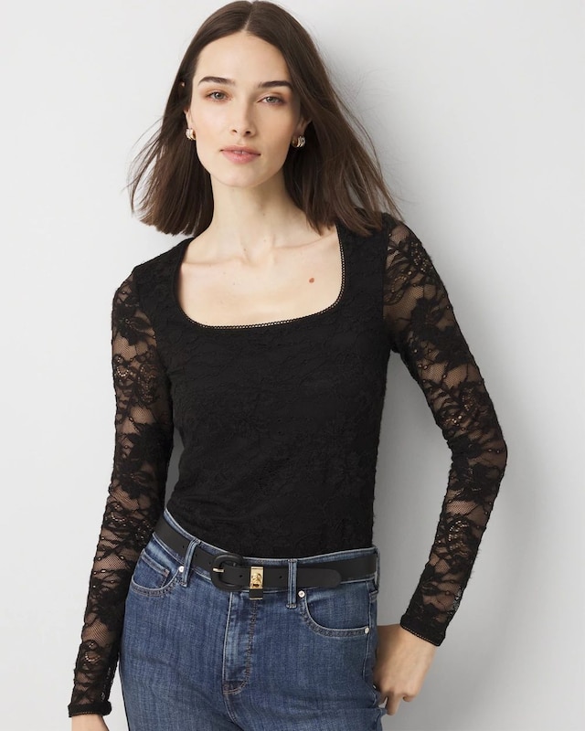 WHBM FORME? Lace Square Neck Top