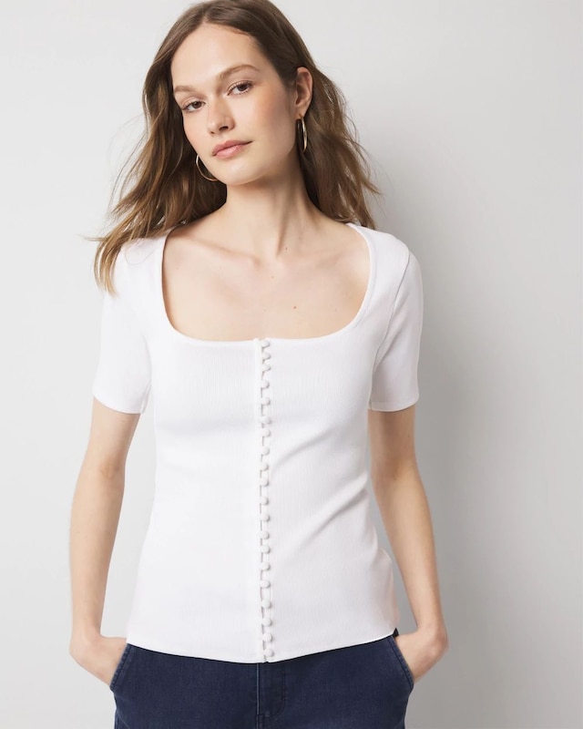 WHBM FORME? Ribbed Stretch Button Tee