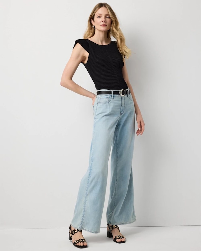 Petite Mid Rise Wide Leg Featherweight Jean
