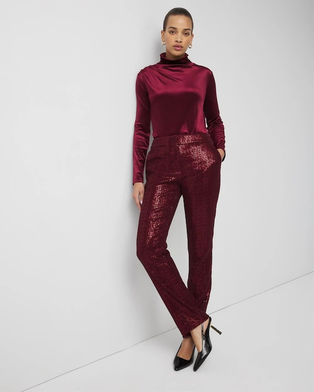 Petite Zoey Sequin Velvet Straight Pant